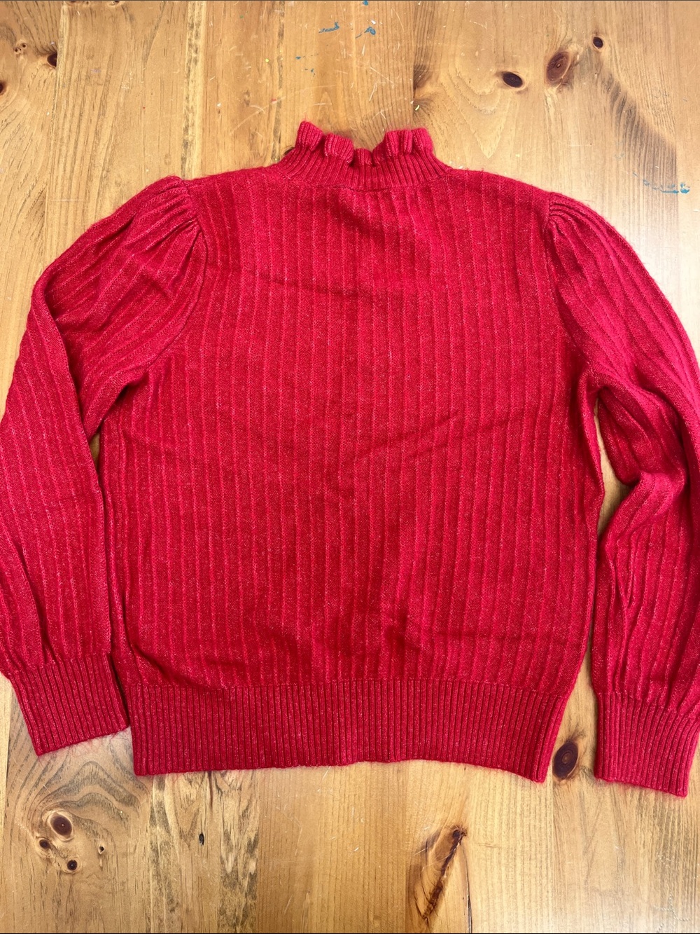 LOFT Red Ribbed Ruffle Mock Neck Sweater - Picture 6 of 9